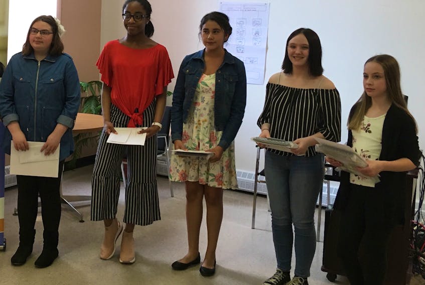 All the winners, from left to right: Honourable mentions Keira Organ and Jessica Ugwoke, third place Satianna Green, second place Lanie Dewling and first place Maria Canning.