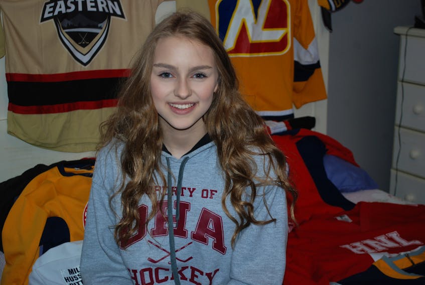 Paige Fleming has worn the jerseys of several different teams during her years in minor hockey.