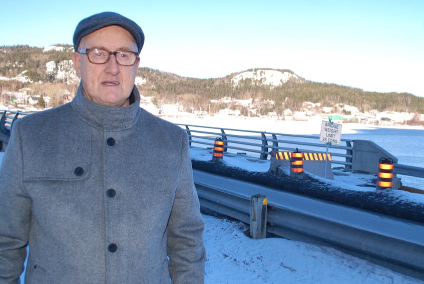 Clarenville Mayor Frazer Russell and the Shoal Harbour Causeway Bridge.