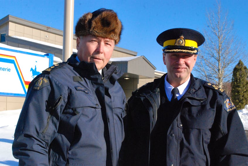 RCMP Superintendent Archie Thompson and Assistant Commissioner Ches Parsons in Clarenville last week.
