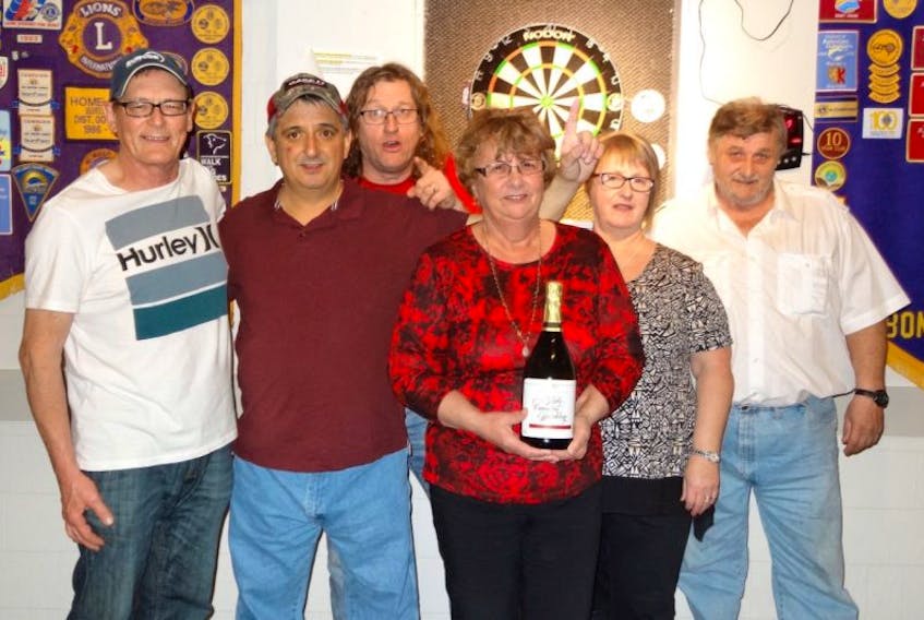 This year's Bonavista Lions Club darts winning team members are, left to right: Harold Tremblett, Lindsay Little, Wade Mouland, Betty Hicks, Jackie Duffett, and George Abbott.