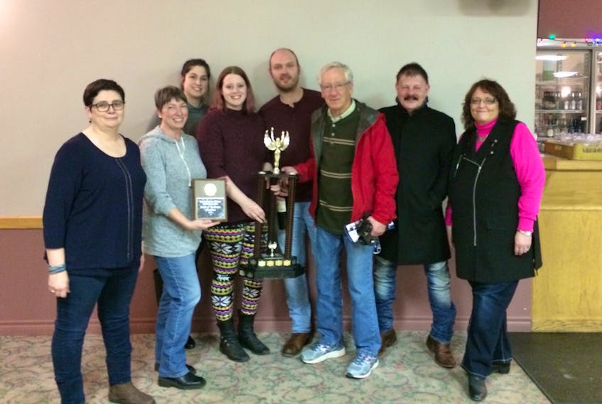 The Clarenville Area Citizens' Crime Prevention Committee held its annual Battle of the Brains on March 16. Pictured, from left, are committee president Cheryl Barrett, winners Sue Bird, Robyn Smith, Terri Luther, Chris Prior, Pete Cleary, Brian Loder, and Bobbi Stanford, president of the Citizens' Crime Prevention Association of Newfoundland and Labrador.