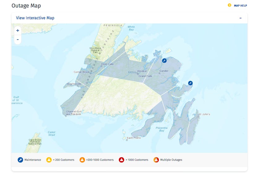 A map showing the areas that will be impacted by power outages for regular and scheduled maintenance this afternoon, Tuesday, Jan. 22.
— Newfoundland Power