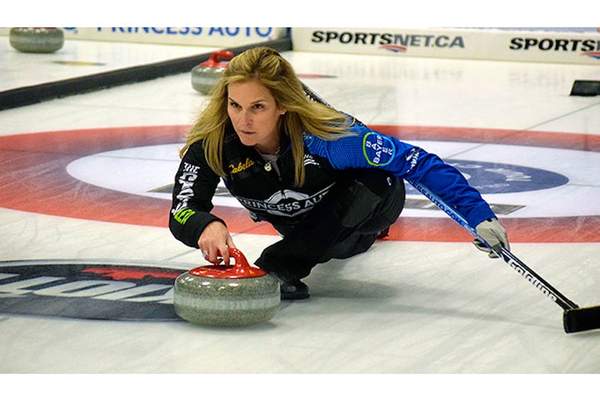 Jennifer Jones practices at the Pictou County Wellness Centre on Nov. 5.