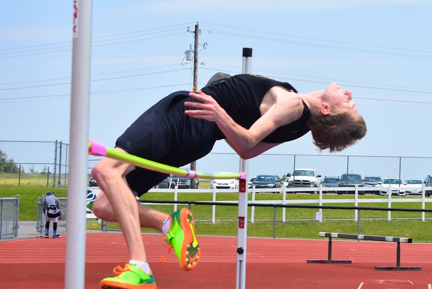 Alec Bates gets over the bar during the high jump competition at the Athletics NS Legion Team Trials and Open Meet on July 6-7.