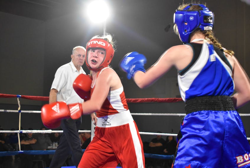 Sadie Leblanc of Albion Boxing Club fought her way to victory against opponent Zealya Hallingham of CBS Boxing Club.