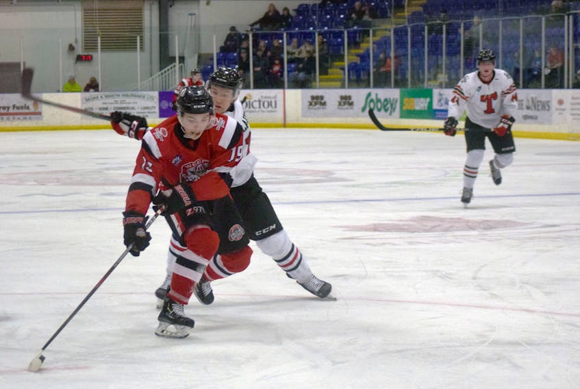 Dallas Farrell is shown against the Truro Bearcats in a Jan. 16 game.