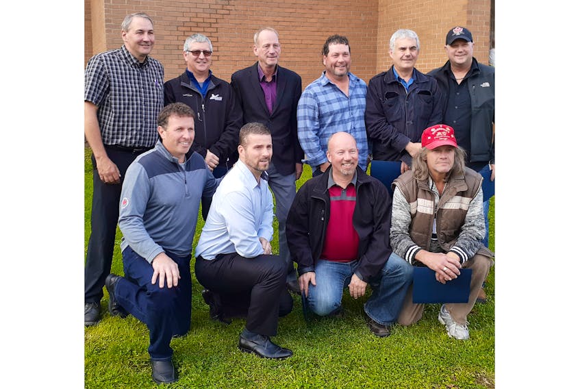 Shown are some of the players on the 1987 provincial junior C champion Stellarton Royals, who were inducted into the Pictou County Sports Heritage Hall of Fame on Oct. 19. In front row are, Jeff Richardson, Todd Talbot, Ian MacIntosh and Paul Scott, while in back row are John Guthro Jr., Gregg Watters, Barry Jordan, Allen Gratto, Lee MacLean and Barney Fraser.