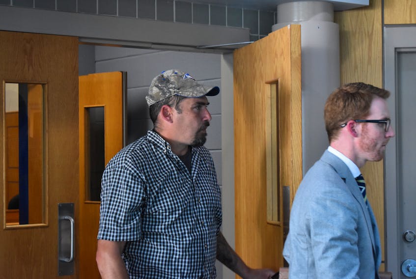 Shawn Wade Hynes exiting Pictou Provincial Court on the final day of trial, Sept. 19, 2019.