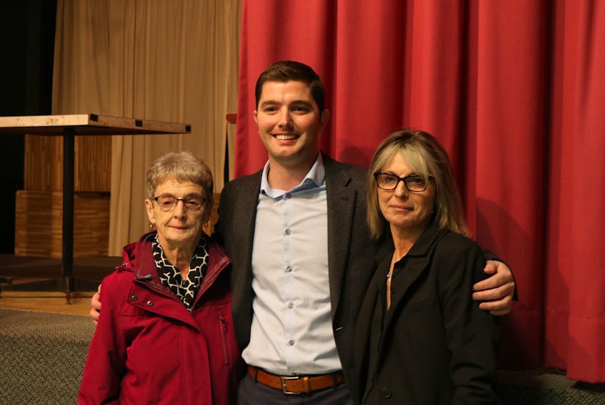 Cory Deagle shares a smile with his grandmother, Noreen McInnis, left, and his mother, Karen Deagle, after winning a PC nomination race in Montague-Kilmuir on Tuesday. Deagle will face off against former Montague councillor Daphne Griffin, who is running for the Liberals.