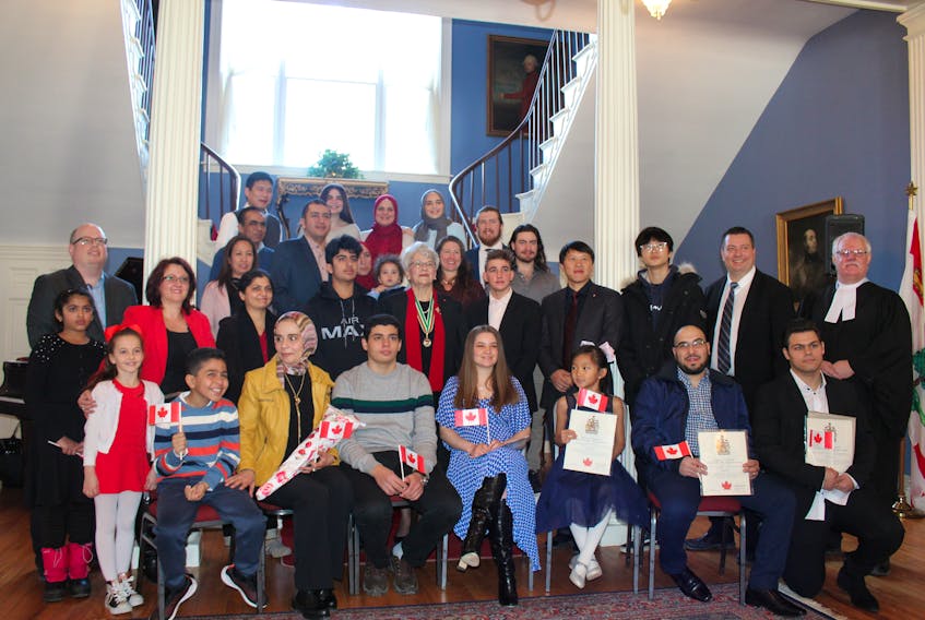 At Government House, 26 new Canadian citizens, from nine different countries, were sworn in on Friday morning in a citizenship ceremony. Lt.-Gov Antoinette Perry, Minister of Culture Matthew MacKay and chief electoral officer Tim Garrity were there to welcome the new Canadians. - Ernesto Carranza