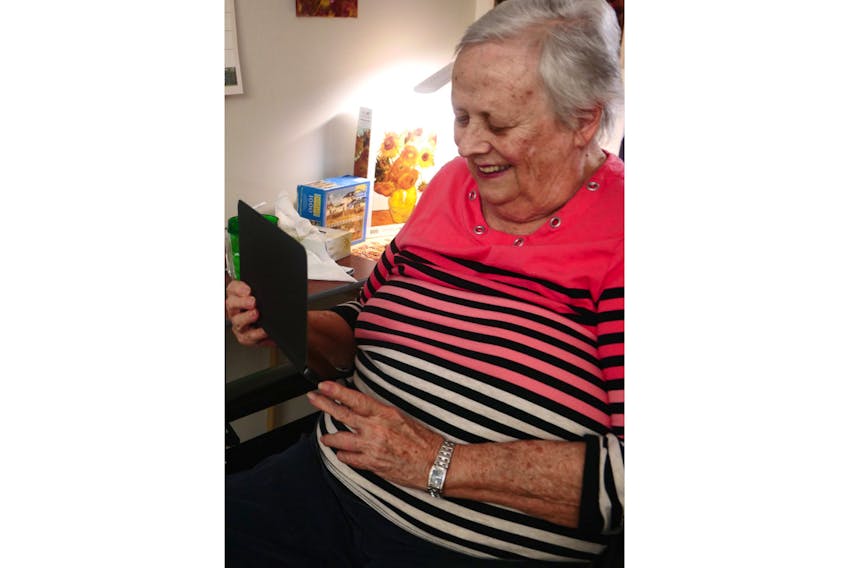 Gertrude McMahon, a resident of the Garden Home in Charlottetown, is looking forward to using one of the recently arrived computer tablets to chat with her daughter, Marie. Nursing and long-term care facilities on P.E.I. have been closed to visitors since the middle of March in an effort to contain the spread of coronavirus (COVID-19 strain).