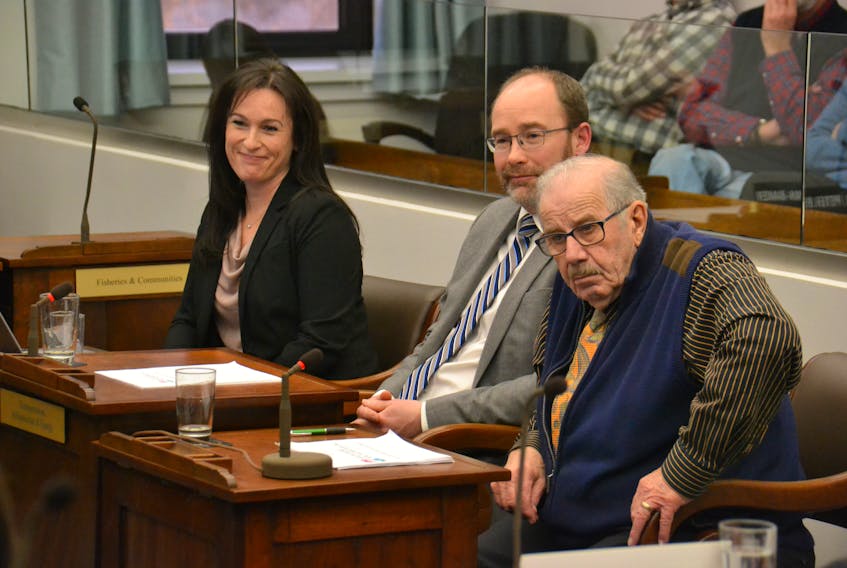Lisa Gallant, Matt MacFarlane and Elmer MacDonald, members of South Shore Health and Wellness Inc., speak before the standing committee on health and wellness on Wednesday. The group has been attempting to ensure the town of Crapaud has two full-time nurse practitioners and one full-time doctor practising in the community.