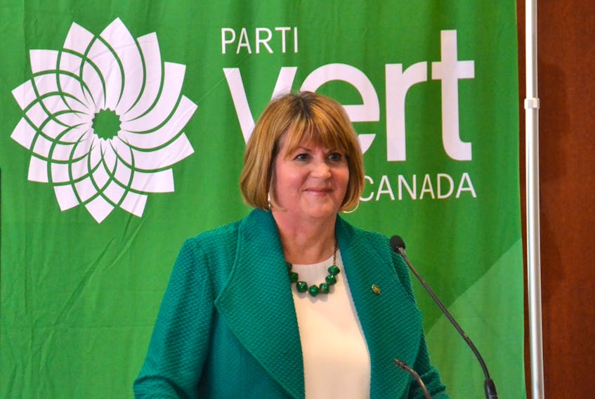 Interim federal Green party leader JoAnn Roberts speaks at a news conference at the Delta Hotel. The hotel will be the site of the next leadership convention of the federal Greens in October. Roberts announced the rules of the leadership process on Monday.
Stu Neatby/THE GUARDIAN