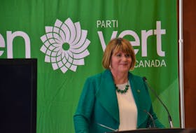 Interim federal Green party leader JoAnn Roberts speaks at a news conference in February at the Delta Hotel. The  next leadership convention of the federal Greens was scheduled for P.E.I. in October.