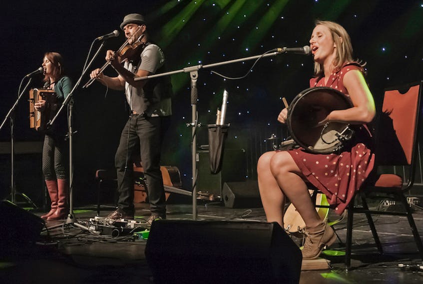 Vishtèn performs on stage in this press photo. From left are Pastelle LeBlanc, Pascal Miousse and Emmanuelle LeBlanc.