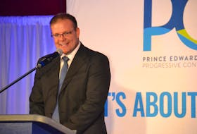 Zack Bell delivers a speech shortly after winning the PC nomination in Charlottetown on Saturday