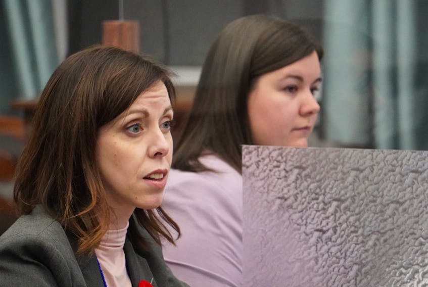 Deputy minister Erin McGrath-Gaudet, left, and project manager Maigan Newson, both with the Department of Economic Growth, Tourism and Culture, are shown before a standing committee at George Coles Building in Charlottetown on Nov. 3.