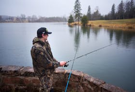 Cody Jay, of Summerside, fishes for trout in Hunter River on Saturday afternoon. The recreational fishing season began Friday. It includes inland and tidal water fisheries. Species include trout, Atlantic salmon, smelt, striped bass, mackerel, flounder, perch, scallop, softshell clam, bar clam, razor clam and mussels. It also includes recreational shellfish. - Nathan Rochford