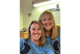 Sisters Heather Blouin, left, of Grand River, P.E.I., and Cheryl Castellani of Hammonds Plains, N.S., are pictured at the Victoria General Hospital in Halifax following a six-hour surgical procedure that saw Heather donate a kidney to Cheryl.