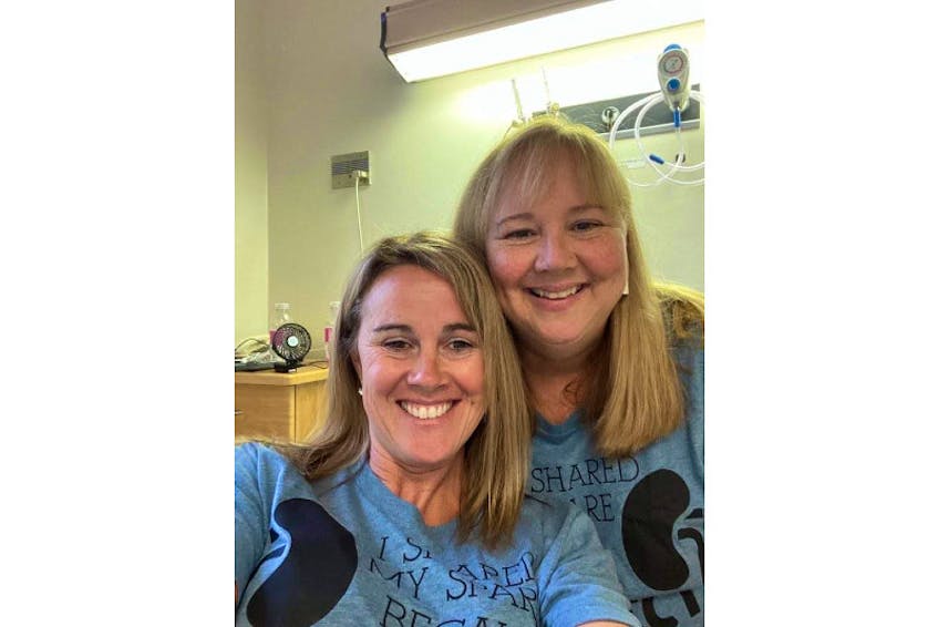 Sisters Heather Blouin, left, of Grand River, P.E.I., and Cheryl Castellani of Hammonds Plains, N.S., are pictured at the Victoria General Hospital in Halifax following a six-hour surgical procedure that saw Heather donate a kidney to Cheryl.