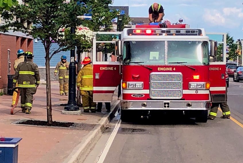 The Summerside Fire Department’s Engine 4 respond to a mulch fire on Water Street on Aug. 3.