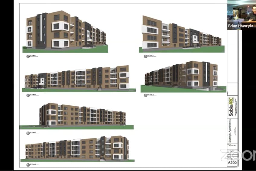 Model drawings of the proposed 59-unit apartment building for Water Street in Summerside.