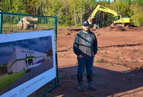 Tyne Valley Mayor Jeff Noye checks out excavation work at the site of the future Tyne Valley Events Centre. Work began on Monday.
