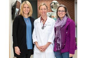Dr. Leigh Lamont, associate dean, academic and student affairs at AVC, is joined by Dr. Jen MacLean, veterinarian overseeing the AVC Cares Clinic, and Dr. Heather Gunn McQuillan, director, AVC Veterinary Teaching Hospital.