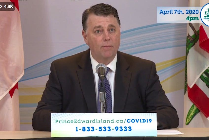 P.E.I. Premier Dennis King speaks during a media briefing on the coronavirus (COVID-19, strain) pandemic Tuesday afternoon in Charlottetown. Screen shot image