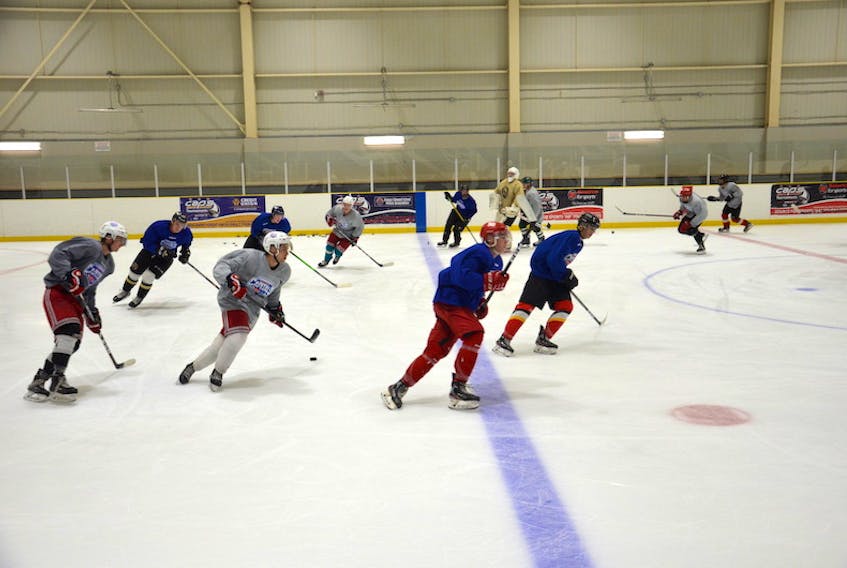 The Summerside Western Capitals participate in a skating drill during training camp at Credit Union Place’s Ice Pad earlier this week.