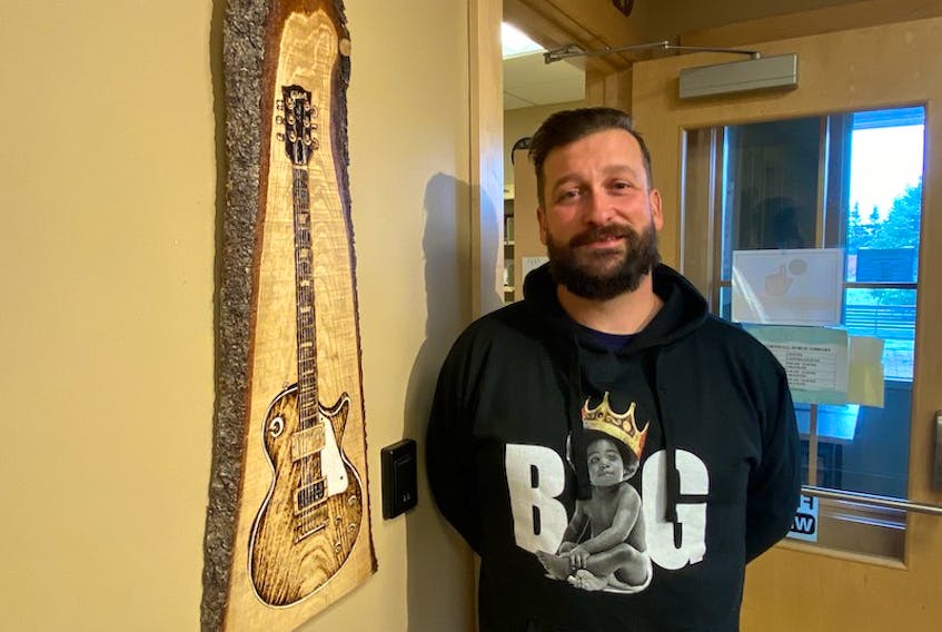 Jason Johnston’s pyrography exhibition at the Cornwall Library Art Gallery includes his interpretation of a guitar used by Led Zeppelin’s Jimmy Page.