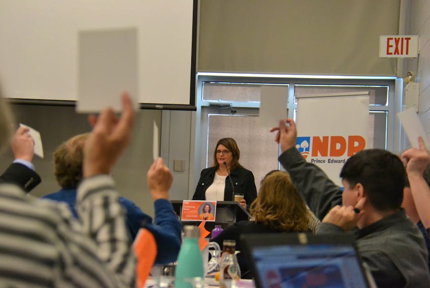 Moderator Lori MacKay oversees a vote of Island New Democrats on a resolution during the P.E.I. NDP convention on Saturday in Summerside.
Stu Neatby/THE GUARDIAN