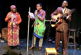 Zabulon Kajumbura, right, Justina, his wife and son Isaac perform at Music Mosaic at The Guild in Charlottetown on Friday night. The event was part of 2020 Credit Union Music P.E.I. Week.