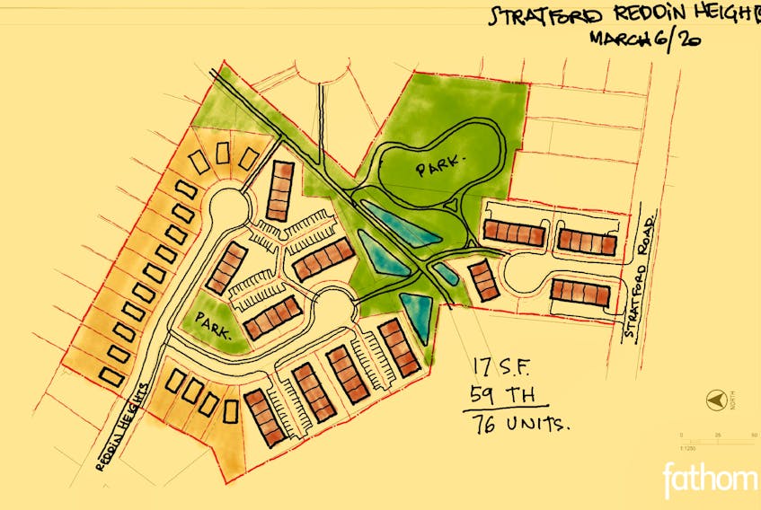 A revised plan of the Reddin Meadows development project as shown at Stratford's town council meeting on March 11.