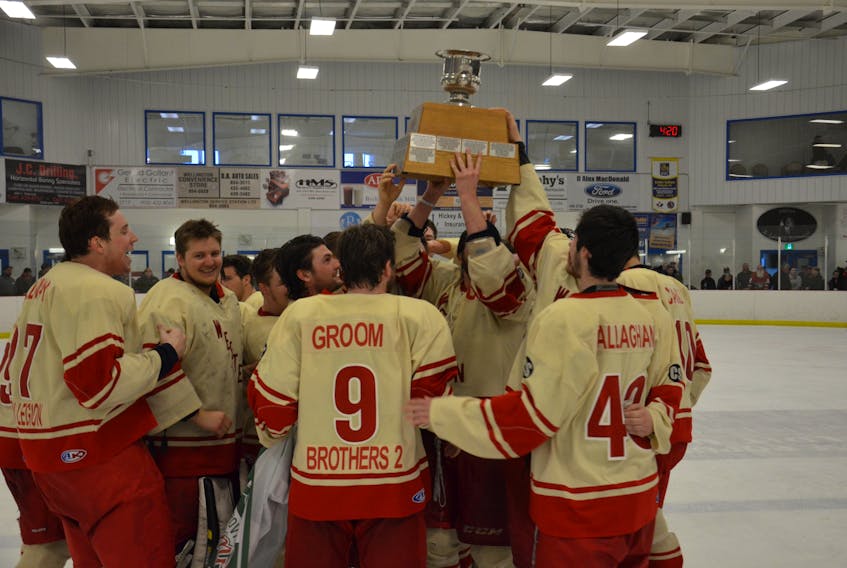 The Western Red Wings celebrate winning the 2018-19 Island Junior Hockey League championship at the Evangeline Recreation Centre in April The Red Wings and arch-rival Kensington Vipers will open the 2019-20 regular season in Abram-Village on Friday at 7:30 p.m.