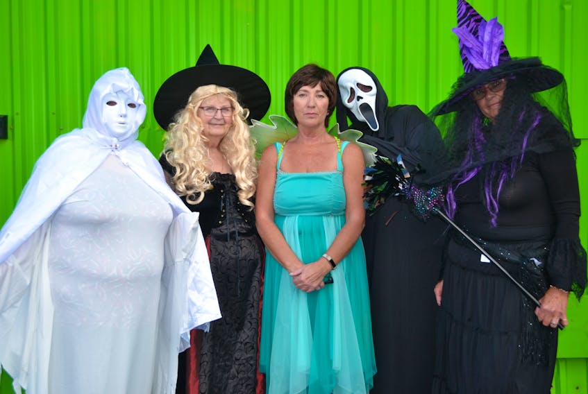 These costumed characters represent a few of the supernatural creatures described in books by authors Marian Bruce and Julie Watson. In real life they are staff members from Repeats Quality Used Family Clothing and Costumes in Charlottetown. From left  are Nadine Ramsay, ghost, Dale Sentner, witch, Mary Matthews, fairy, Joy Gallant, black ghost, and Beverley MacDonald-O’Connor, witch.