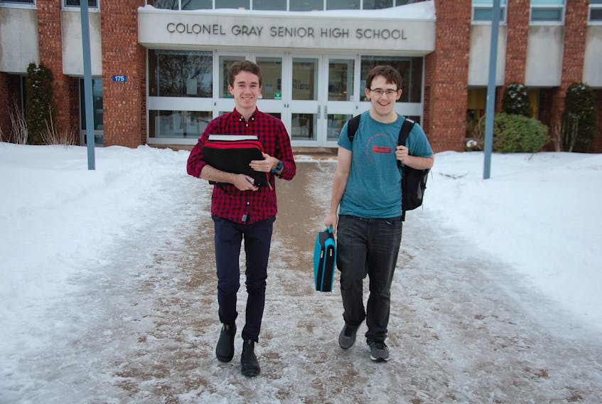Isaac McCardle, left, and Noah Mannholland, both Grade 12 students at Colonel Gray High School, are thrilled to be among the top 88 of 5,194 candidates from across Canada, selected on character, commitment to service in the community and leadership potential, for a chance to earn a Loran Award.