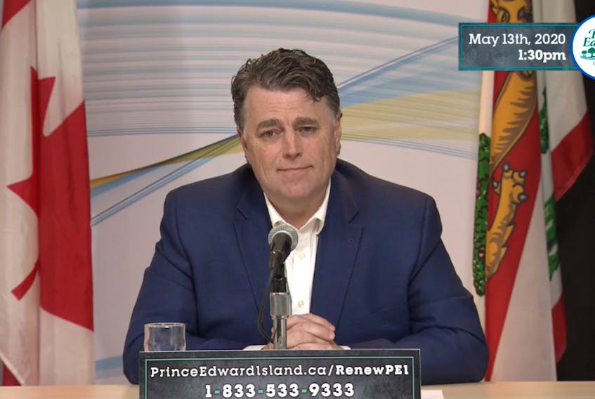 Premier Dennis King announces plans to re-open childcare services in public schools on Wednesday during a media briefing. Childcare services are set to resume starting May 22.