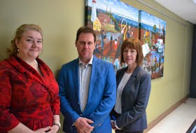 Heather Keizer, left, chief of mental health and addictions services, James Aylward, minister of health and wellness, and Verna Ryan, chief administrative officer for mental health and addictions, are shown outside the offices of the Department of Health and Wellness.