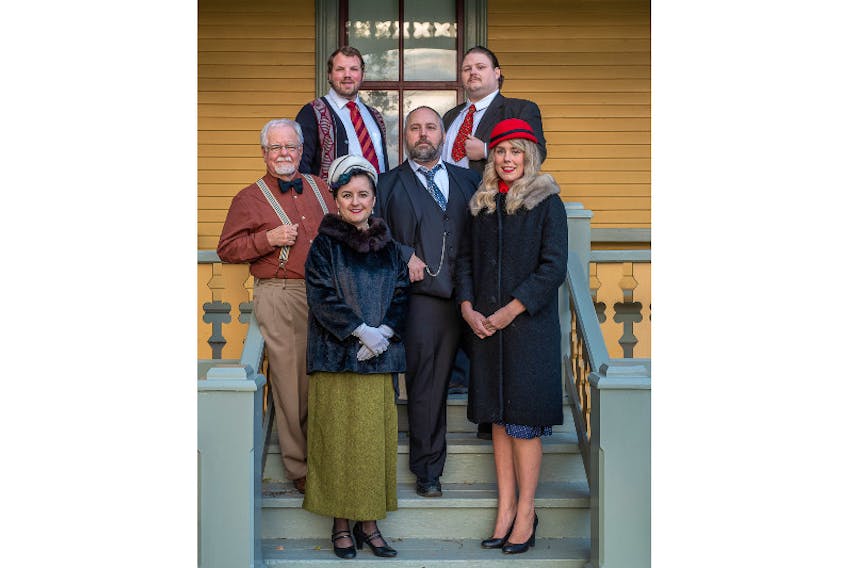 The cast of It’s a Wonderful Life: A Live Radio Play includes, from left and right, Amanda Rae Gallant and Jenna Marie Holmes; and back from left, Rob Thomson, Mike Mallaley, Keir Malone and Alex Arsenault.