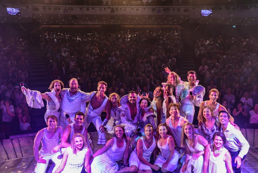 Cast members of  the Charlottetown Festival’s production of “Mamma Mia!” are photographed with the audience of the opening night performance on Friday, Aug. 9 at the Homburg Theatre of Confederation Centre of the Arts. - Julia Cook/Special to The Guardian