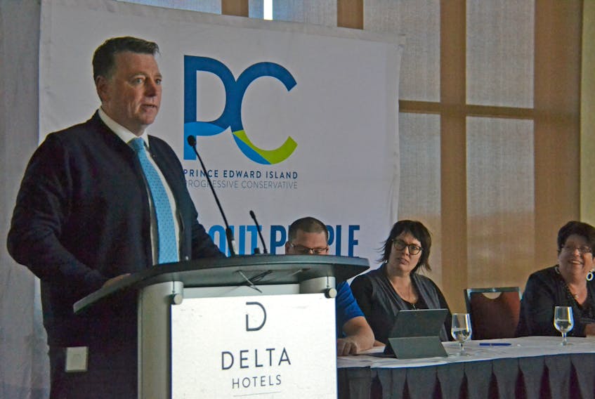 Premier Dennis King speaks to PC members and executives as part of the party’s annual general meeting at the Delta Prince Edward in Charlottetown on Saturday. Stu Neatby/The Guardian