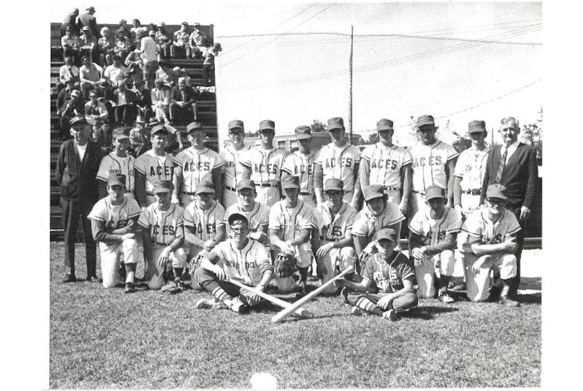 The Tignish Aces represented Prince Edward Island at the national senior baseball championships in Brandon, Man., in 1970. The team included, front row, two bat boys from Brandon. Second row, from left, Tex MacDonald, Allie Arsenault, Ernest Gallant, Billy Keough, Louis Murphy, Bruce Arsenault, Alphie Handrahan, Mike Kayes and Cletus Keough. Third row, manager Eugene Perry, coach Gerald Keough, Clifton Gavin, Mike McInnis, Gerald McArthy, Billy Conahan, Ivan DesRoche, Elton Ellis, Ted Lawlor, Leo Richard, Dan Larkin and Willie Handrahan.