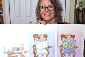 Leanne Bowlan shows some of the illustrations she’s making for "Anna’s Pink and Purple Glasses." It’s the first time her artwork has appeared in a book. Bowlan, who is a licensed optician, also did extensive research for the book she’s co-creating with Marlene Bryenton.