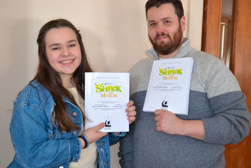 Cat Cummins (Fiona) and Kyle Gillis (Shrek) take a break from rehearsals for Shrek: The Musical. The show runs Feb. 27 to March 1 at The Guild in Charlottetown.