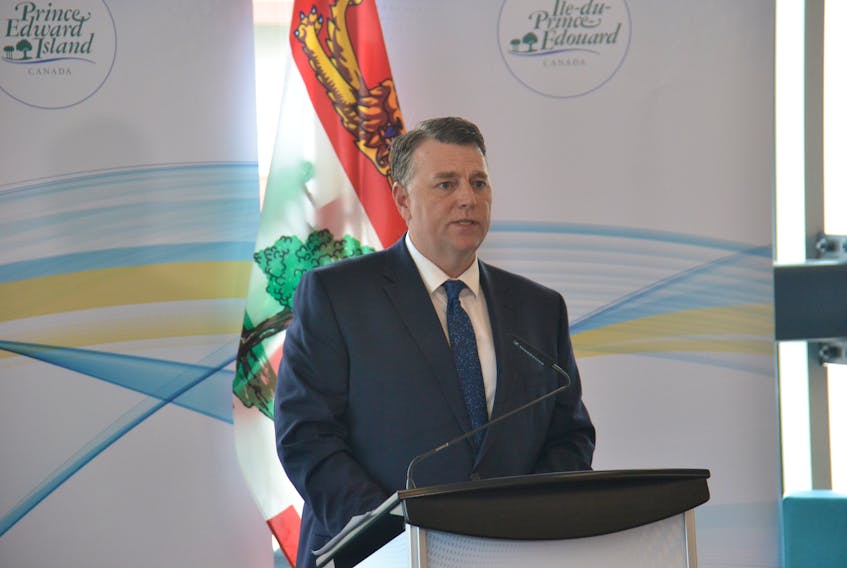 P.E.I. Premier Dennis King speaks at an announcement at UPEI on Tuesday. The Premier pledged to reduce climate emissions to net zero by 2040.