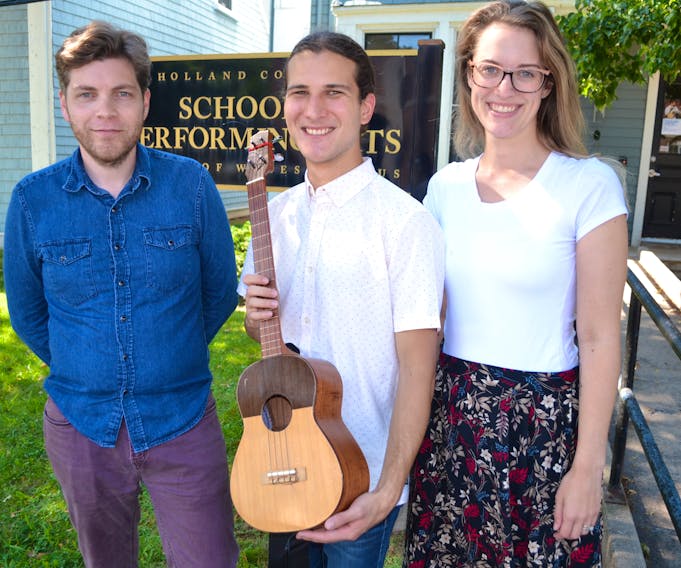 Luis Anselmi, centre, a graduate of the Holland College School of Performing Arts, receives support from instructors Liam Corcoran and Sara Campbell for his fundraising concert on Sunday, Aug. 25, 7 p.m., at the Florence Simmons Performance Hall in Charlottetown.