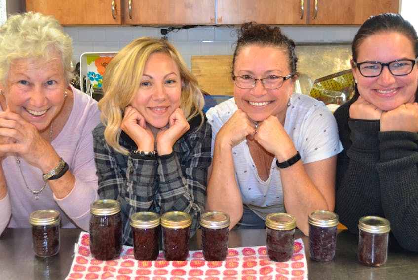 Students in the Learn How to Preserve workshop at Milton Community Hall show the fruit of their labours. In total, 16 people took part in the jam-making session taught by home economist Margaret Prouse. From left are Shirley Cartwright, Venessa Demmings, Tanya Sims and Megan Likely.