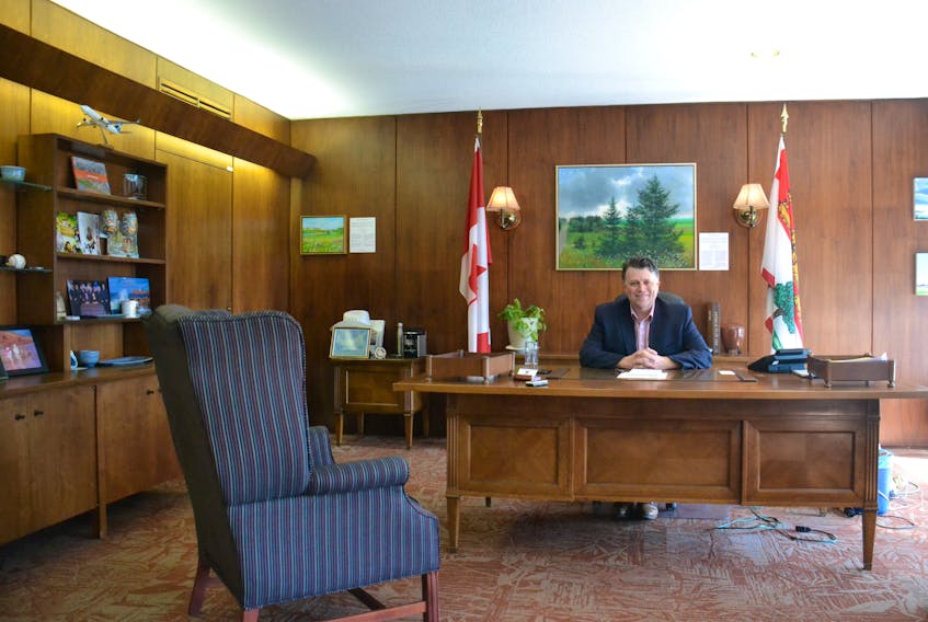 Premier Dennis King is shown in his office on Friday. King and his cabinet are set to meet the legislature on Tuesday, the first time since the beginning of the COVID-19 pandemic.